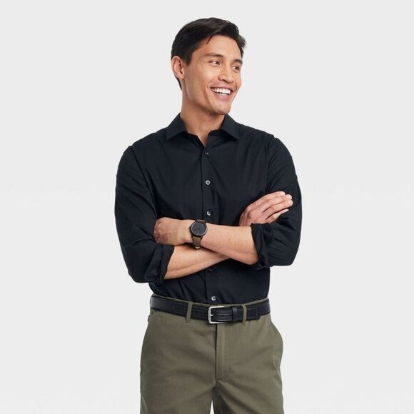 Goodfellow & Co -  Men's Performance Button-Down Shir Black - Picture 1 of 3